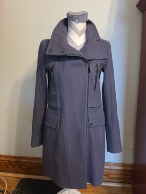 Marc New York Slate Blue Asymmetrical Zip Wool Coat